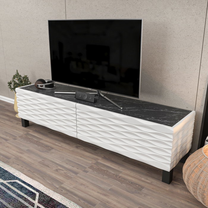 Hanah Home Lerze Soporte para televisor Blanco y Negro Hanah Home Lerze Soporte para televisor Blanco y Negro